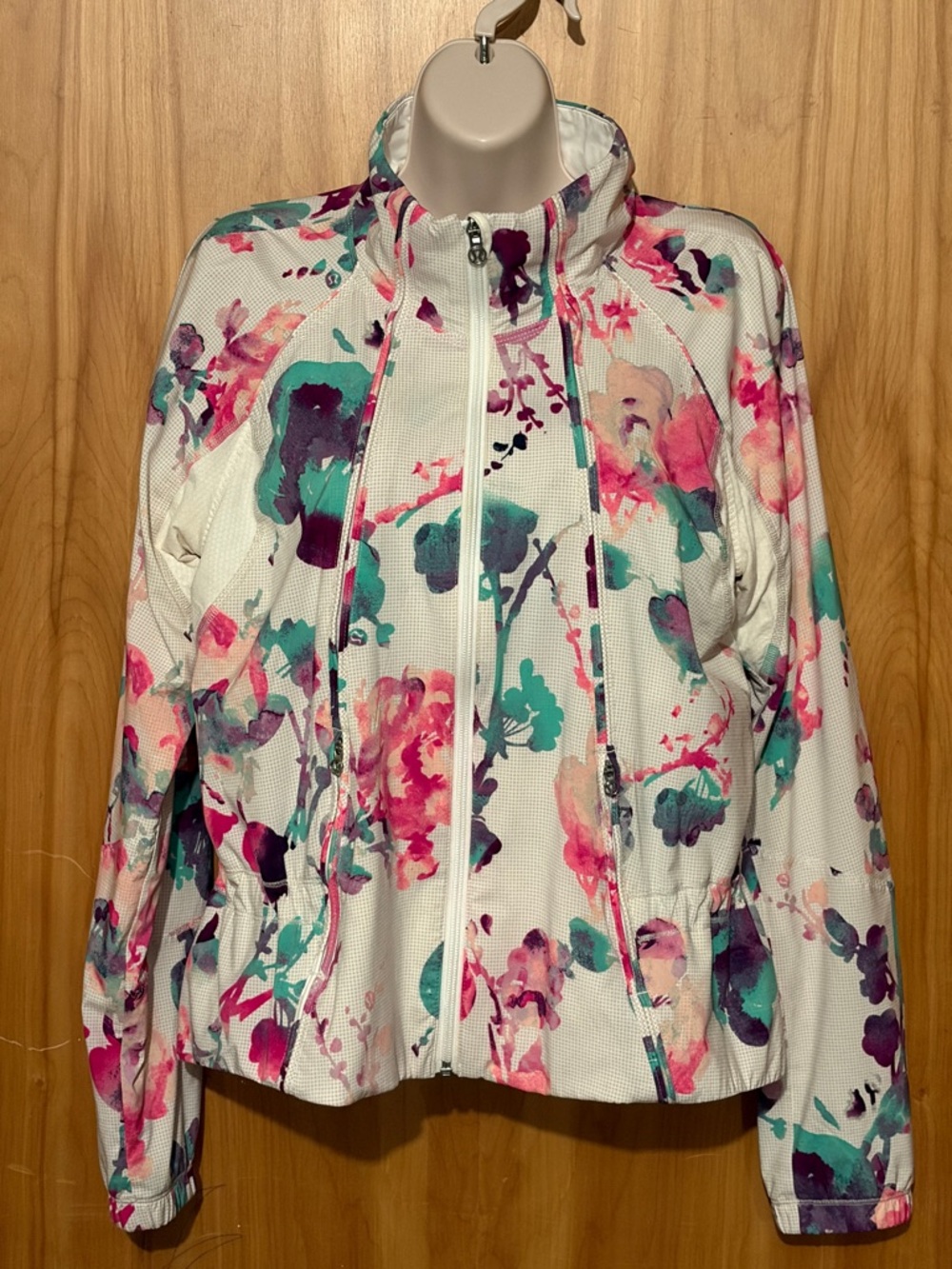 lululemon athletica White Floral Bomber Jacket with Pink, Teal & Purple Accents
